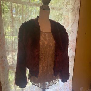 Fuzzy Burgundy Bomber Jacket Style Coat Jacket Size M